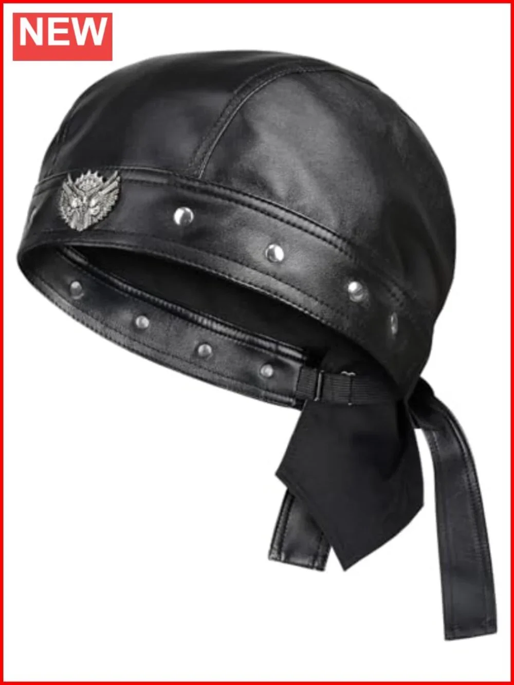 PU Leather Cycling Skull Cap Adjustable Biker Hat with Gun Studs